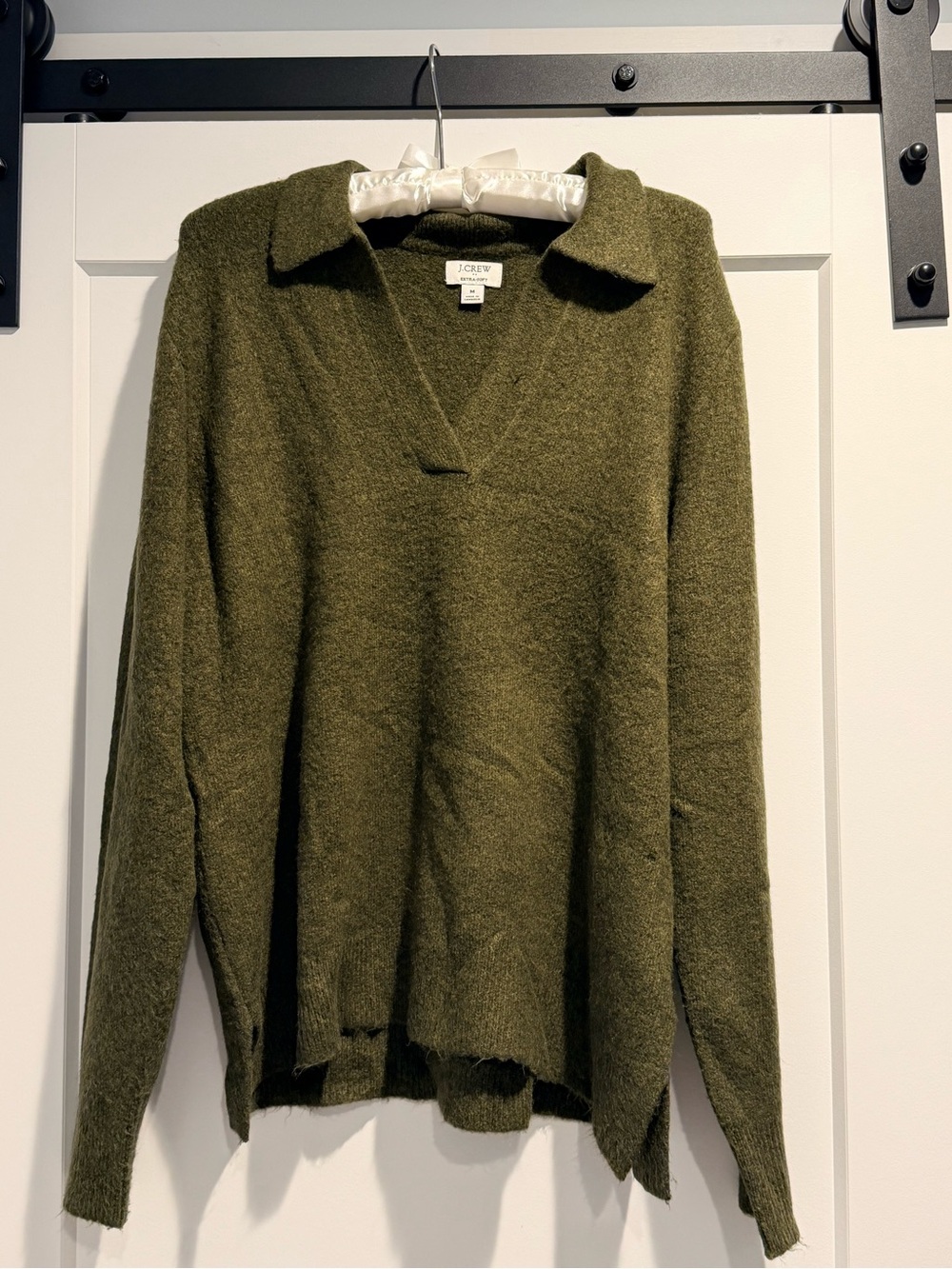 J. Crew Olive Collared V‑Neck Sweater